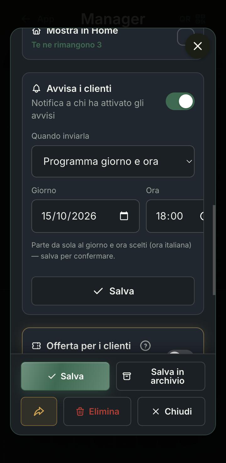 La notifica, programmata