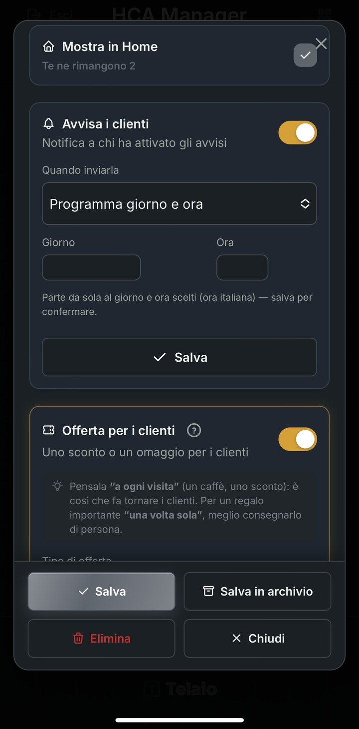 La notifica, programmata